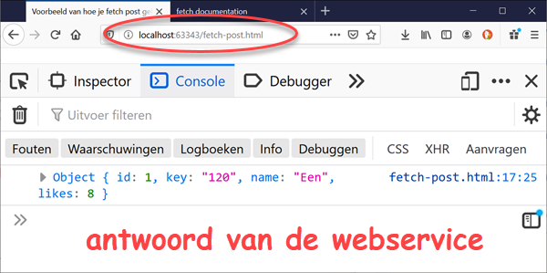 call vanuit client app naar webservice en antwoord van de server